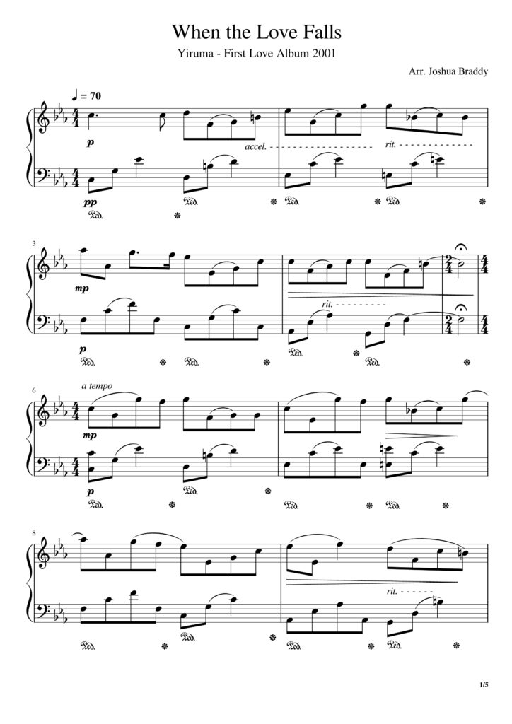 Yiruma, When Love The Falls Piano Sheet Music