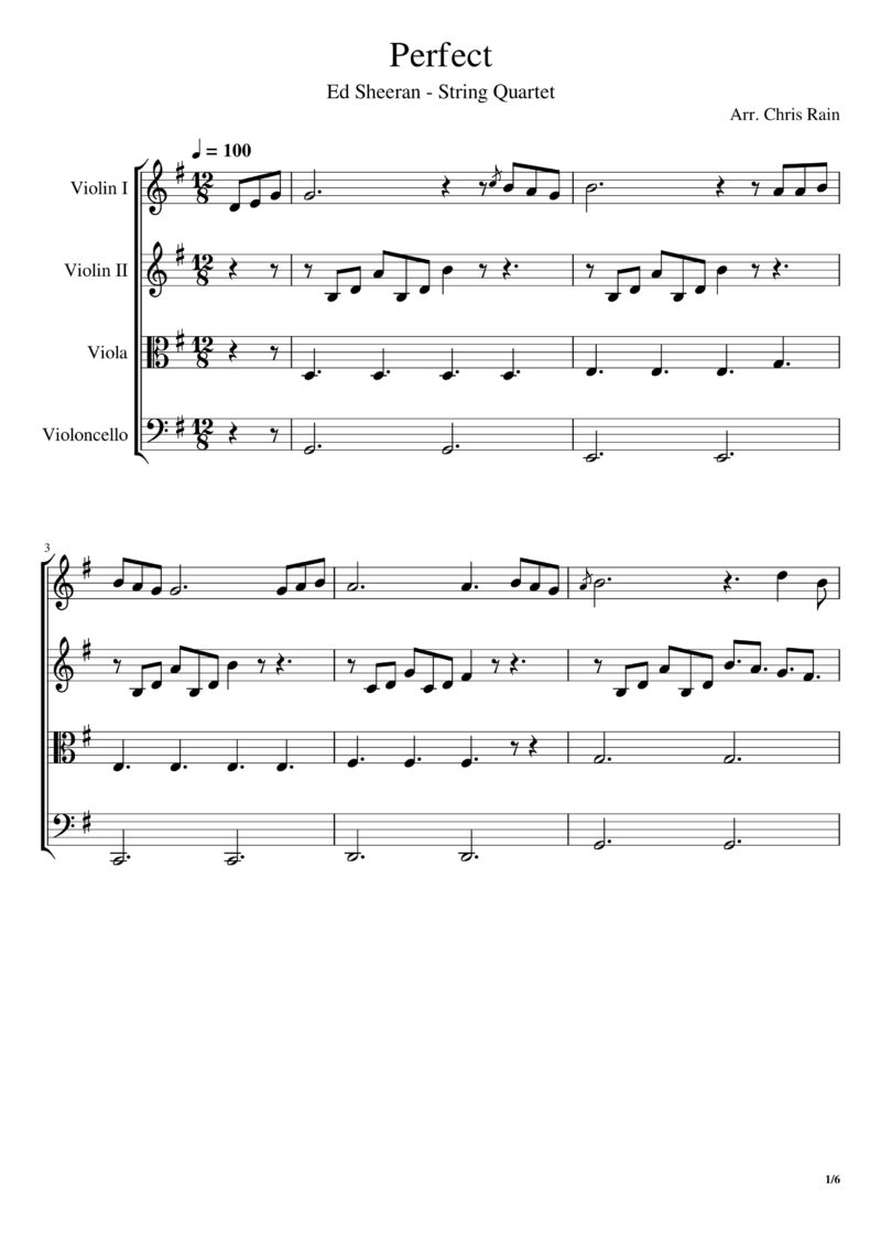 Ed Sheeran Perfect String Quartet Sheet Music