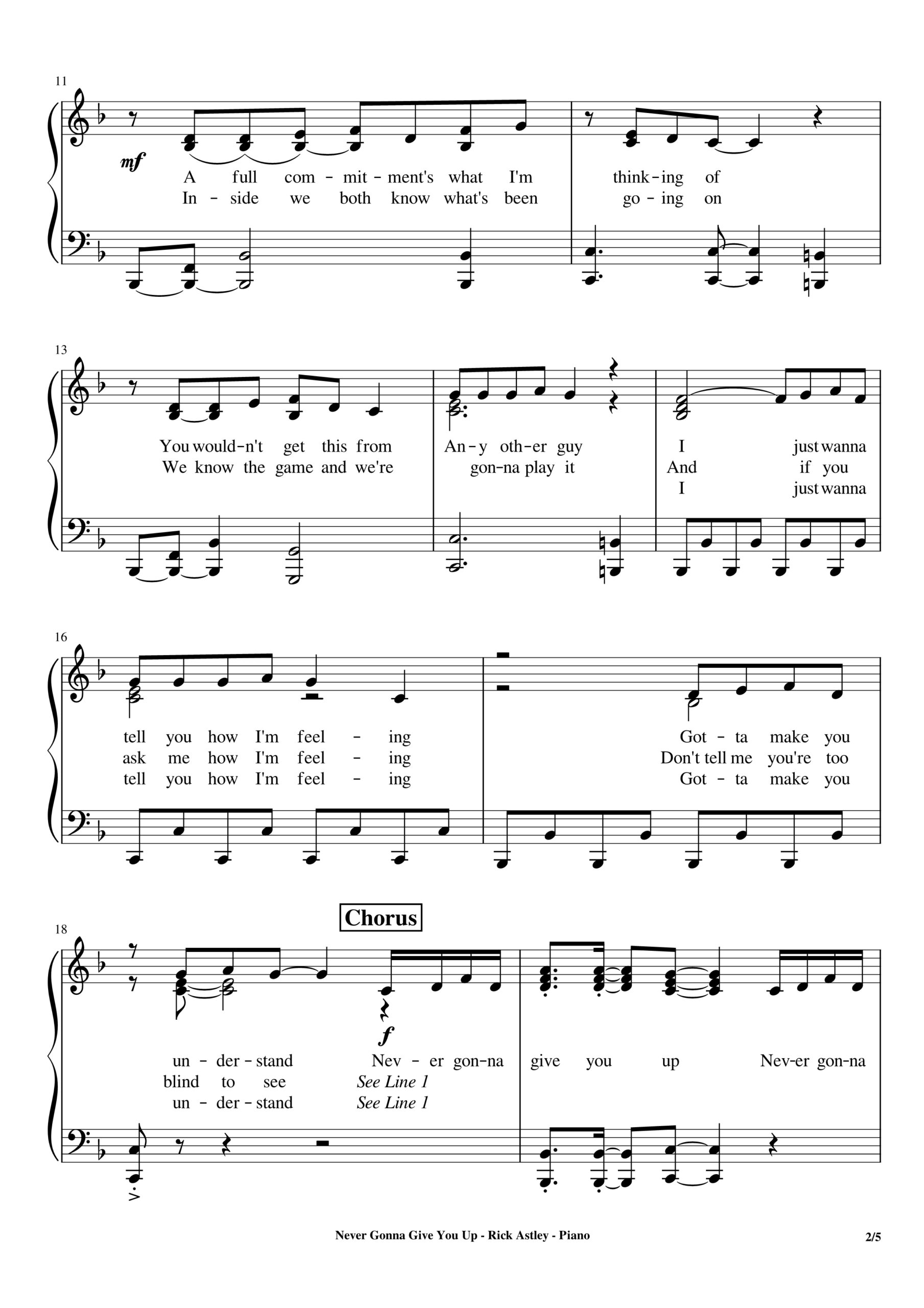 Never Gonna Give You Up – Rick Astley letter notes for beginners - music  notes for newbies