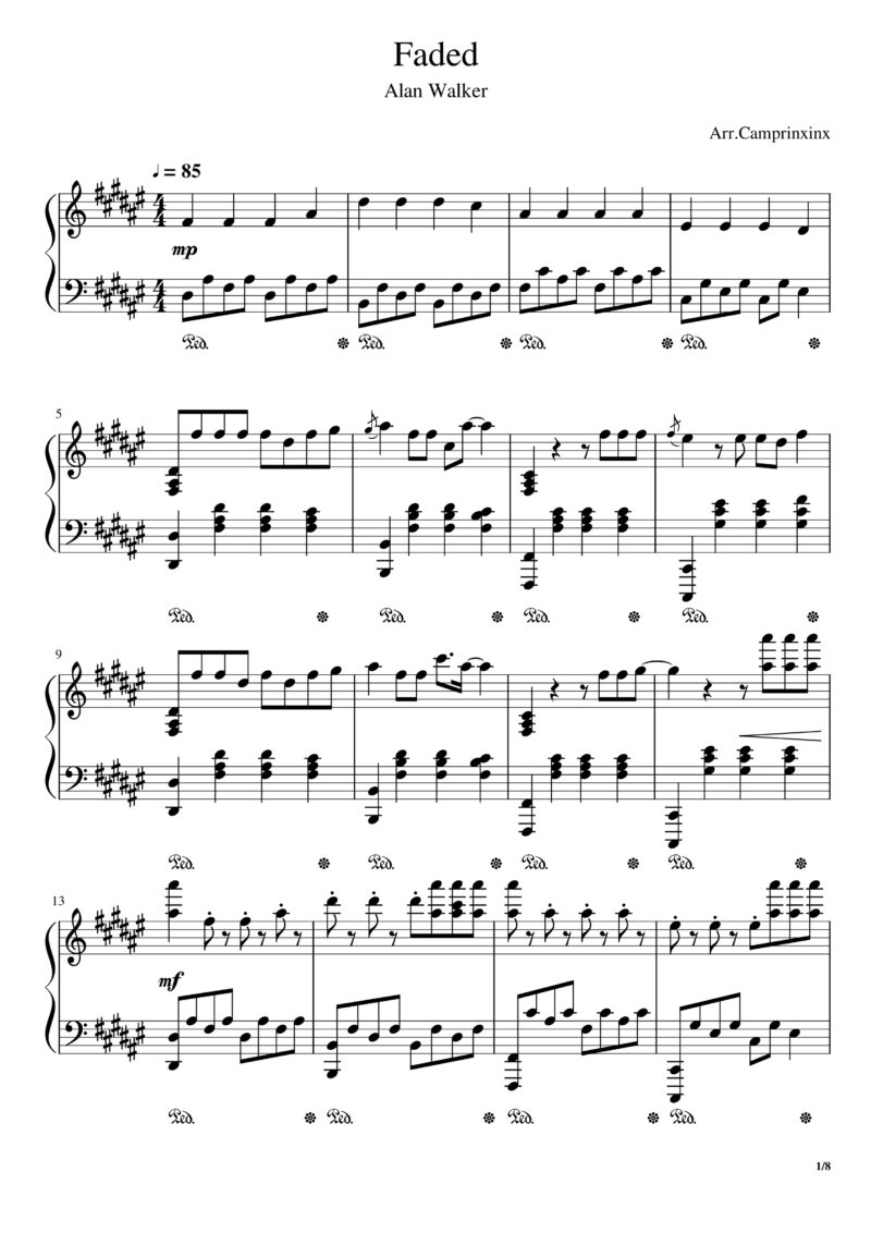 Alan Walker Faded Piano Sheet Music 