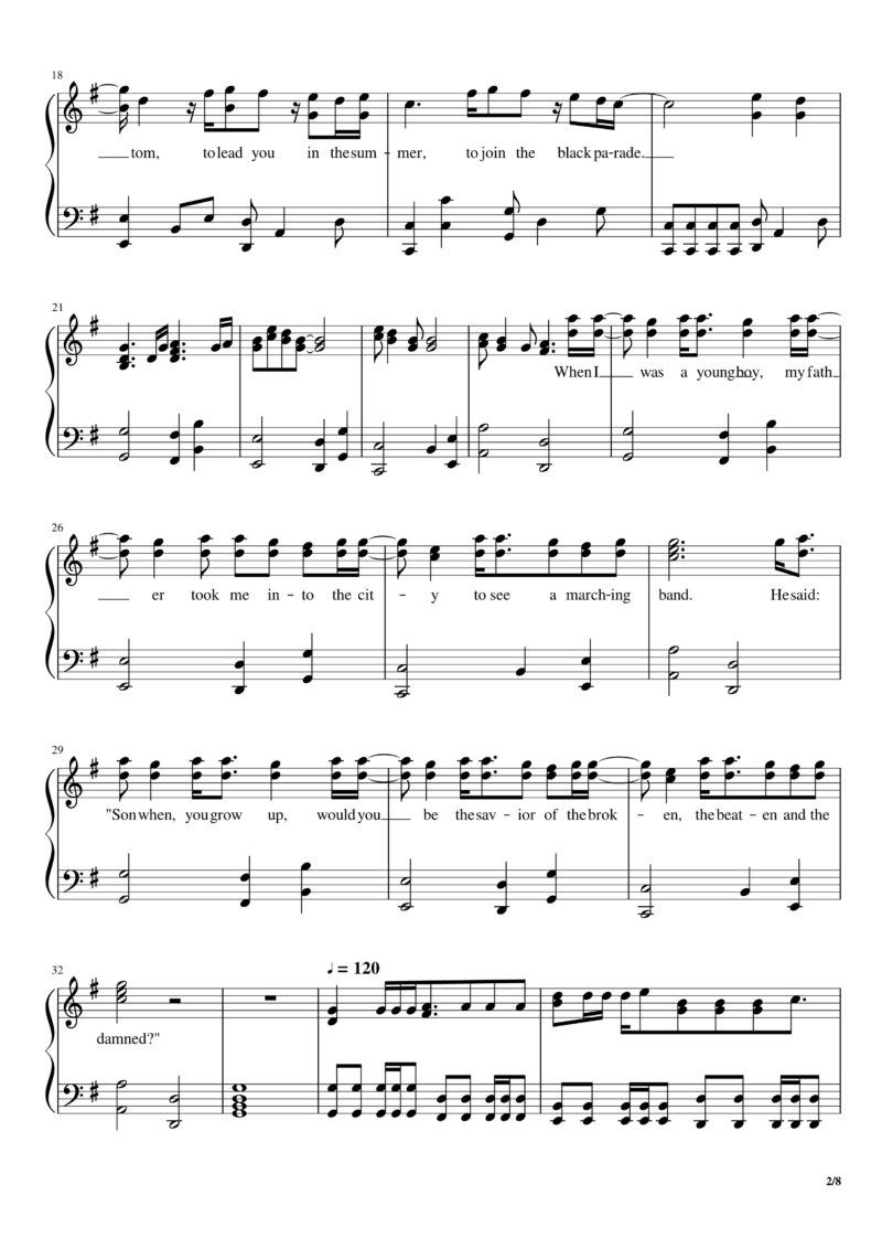 Welcome To The Black Parade Piano Sheet Music