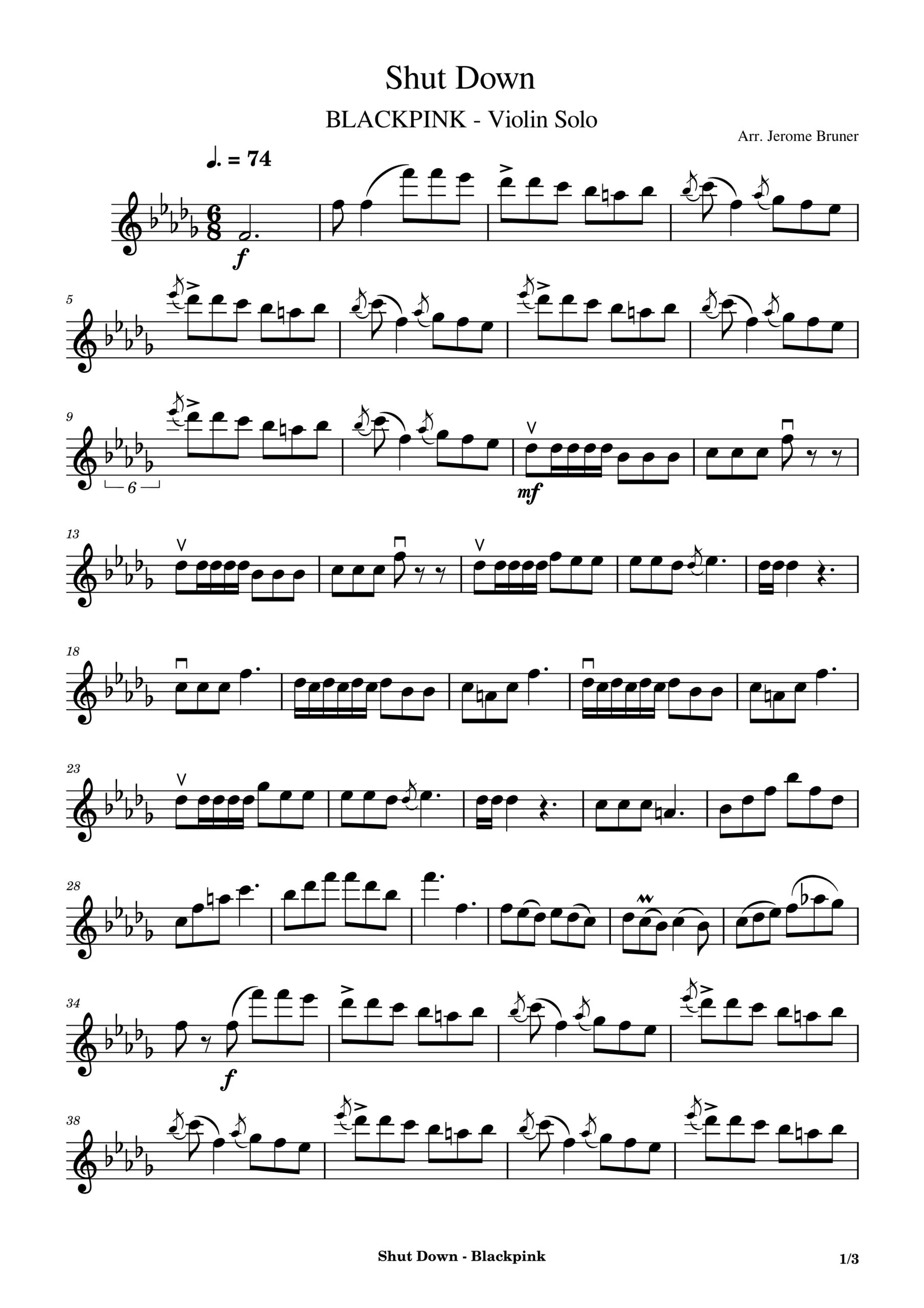 Blackpink, Shut Down Violin Solo Sheet Music Page 1 of 3