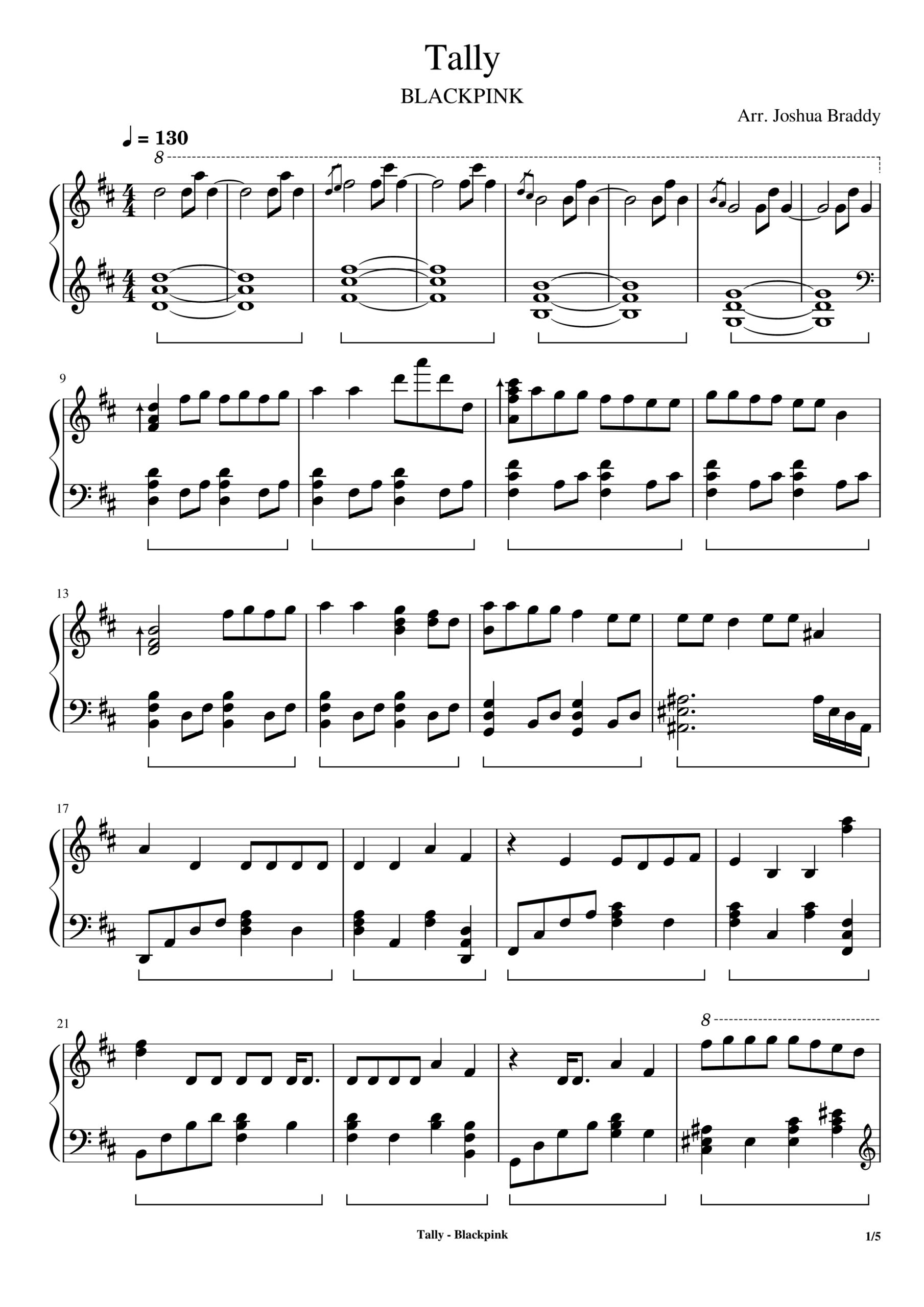 Blackpink, Tally Piano Sheet Music Page 1