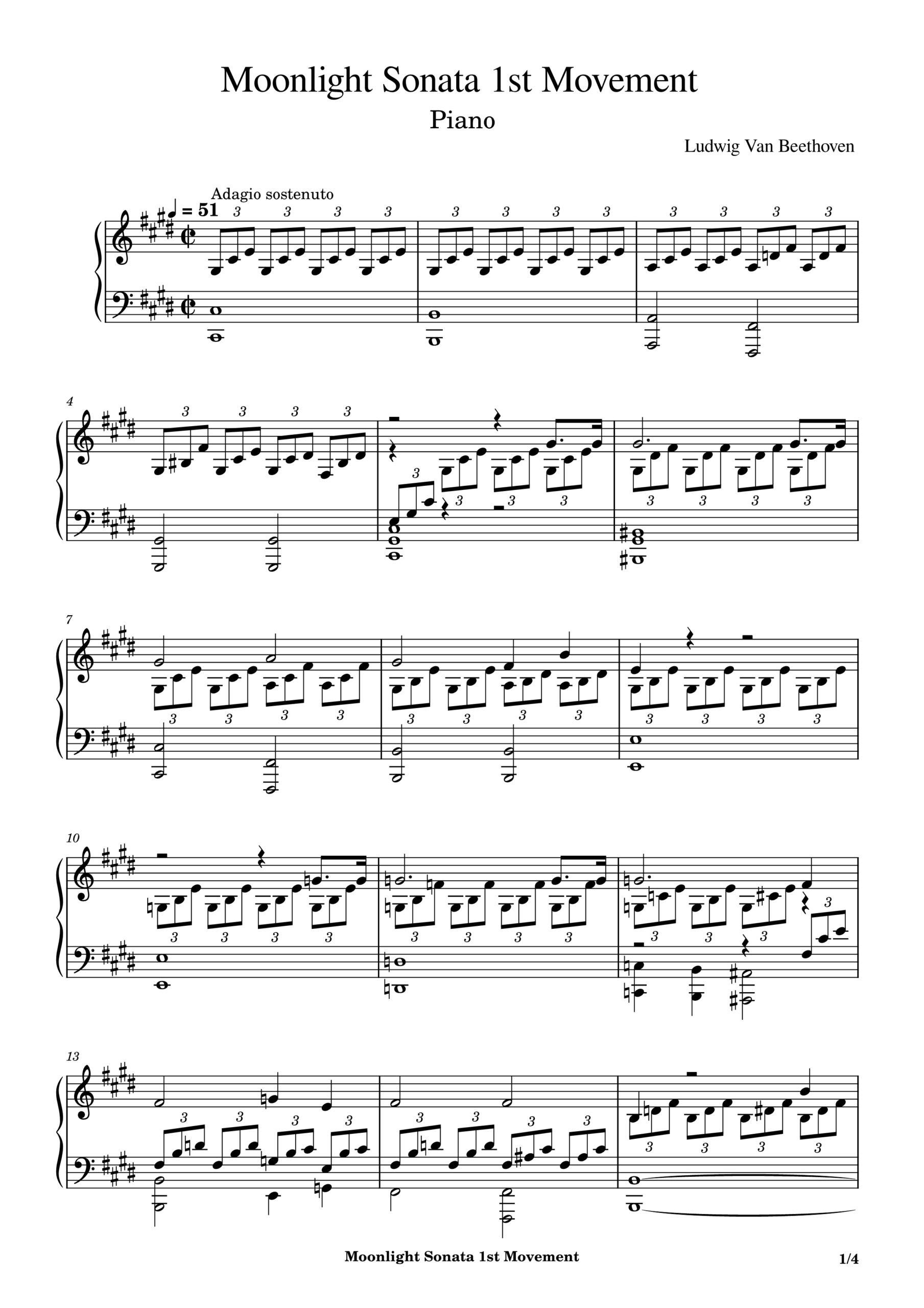 Beethoven, Moonlight Sonata 1st Movement Sheet Music Page 1 of 4