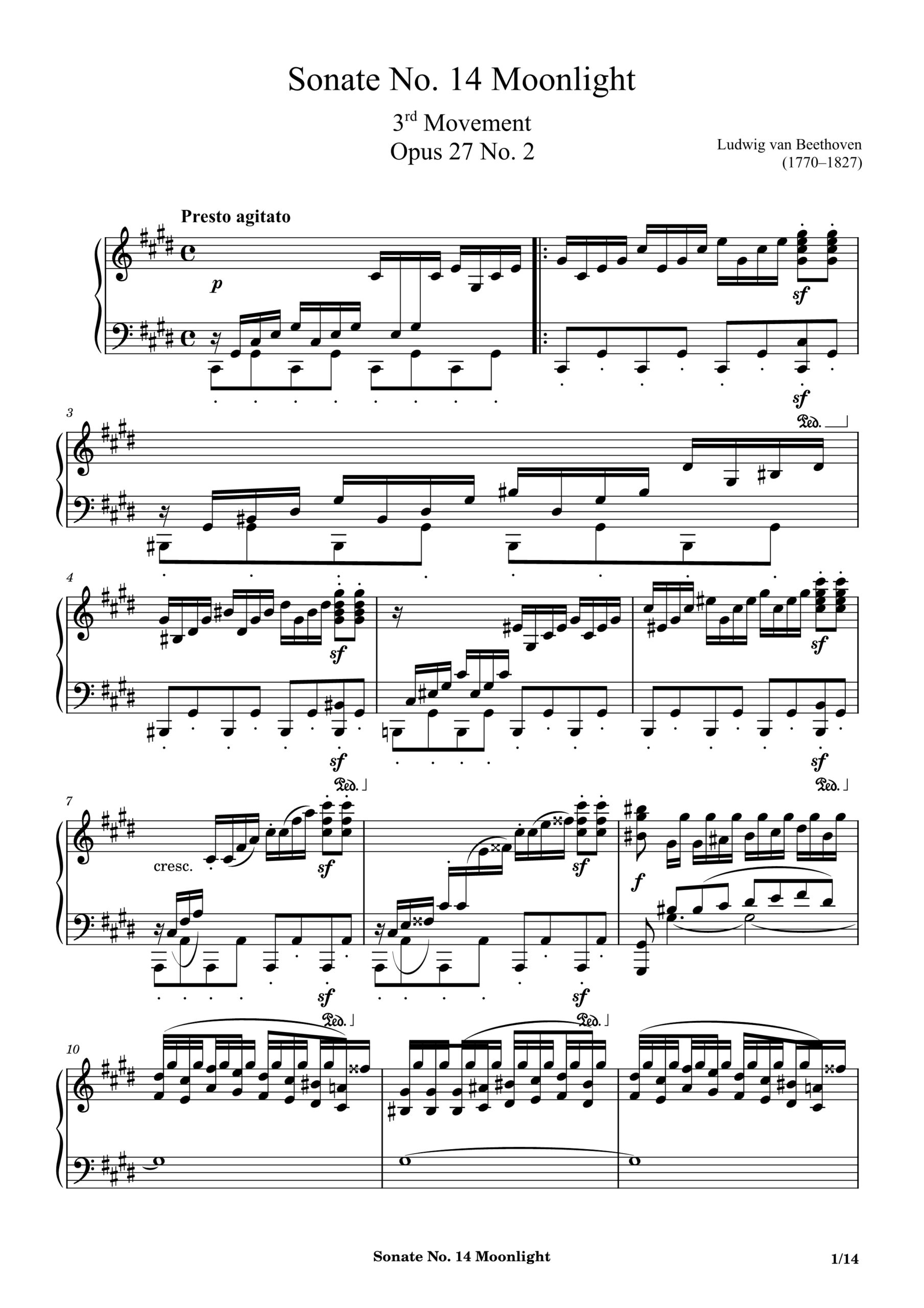 Beethoven, Moonlight Sonata 3rd Movement Sheet Music Page 1